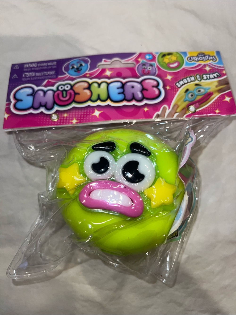 Smushers Neon Lime Green Emoji Squishy Plush with Pink Mouth